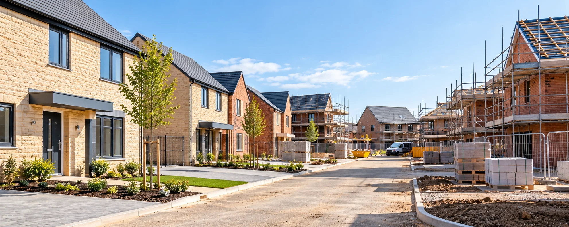 New-build housing development in Wiltshire with completed plots and homes still under construction